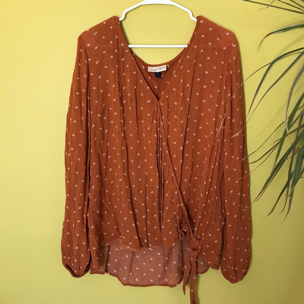 Universal Thread | Faux Wrap | Long Sleeve | Blouse | Burnt Orange | Size XXL